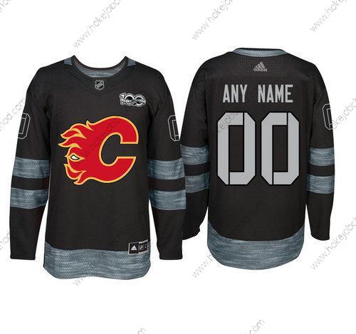 Adidas Calgary Flames Přizpůsobené Černá 1917-2017 100th Výročí Sešitý NHL Dres