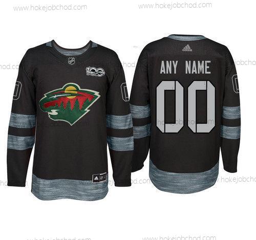 Adidas Minnesota Wild Přizpůsobené Černá 1917-2017 100th Výročí Sešitý NHL Dres