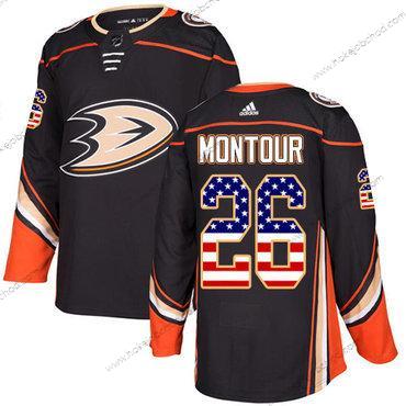 Adidas Mládež Anaheim Ducks #26 Brandon Montour Černá Domácí Autentické USA Flag Sešitý NHL Dres