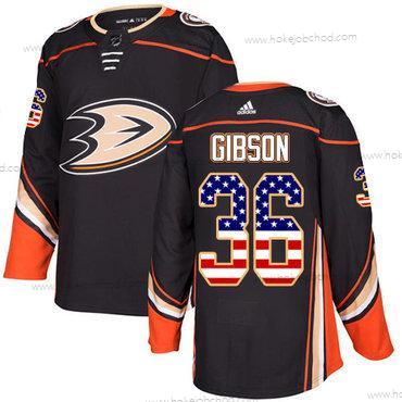 Adidas Mládež Anaheim Ducks #36 John Gibson Černá Domácí Autentické USA Flag Sešitý NHL Dres