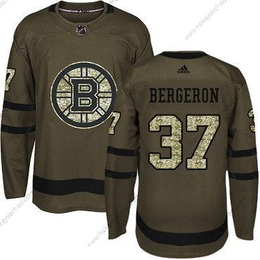 Adidas Mládež Boston Bruins #37 Patrice Bergeron Zelená Salute to Service Sešitý NHL Dres