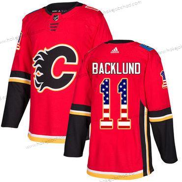 Adidas Mládež Calgary Flames #11 Mikael Backlund Červené Domácí Autentické USA Flag Sešitý NHL Dres