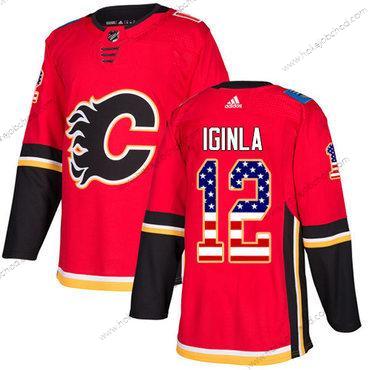 Adidas Mládež Calgary Flames #12 Jarome Iginla Červené Domácí Autentické USA Flag Sešitý NHL Dres