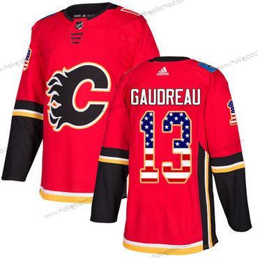 Adidas Mládež Calgary Flames #13 Johnny Gaudreau Červené Domácí Autentické USA Flag Sešitý NHL Dres