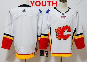 Adidas Mládež Calgary Flames Přizpůsobené Bílý Domácí 2017-2018 Hokejový Sešitý NHL Dres