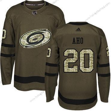 Adidas Mládež Carolina Hurricanes #20 Sebastian Aho Zelená Salute to Service Sešitý NHL Dres