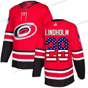 Adidas Mládež Carolina Hurricanes #28 Elias Lindholm Červené Domácí Autentické USA Flag Sešitý NHL Dres