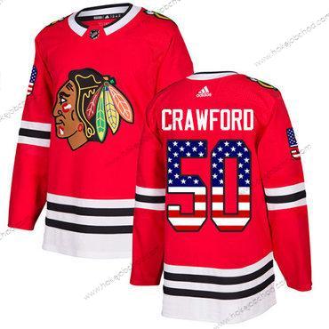 Adidas Mládež Chicago Blackhawks #50 Corey Crawford Červené Domácí Autentické USA Flag Sešitý NHL Dres