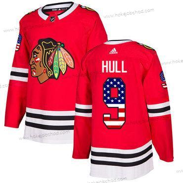 Adidas Mládež Chicago Blackhawks #9 Bobby Hull Červené Domácí Autentické USA Flag Sešitý NHL Dres