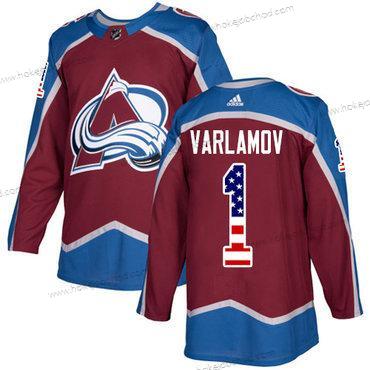 Adidas Mládež Colorado Avalanche #1 Semyon Varlamov Domácí Červené Autentické USA Flag Sešitý NHL Dres