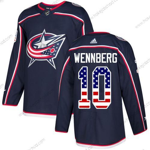 Adidas Mládež Columbus Blue Jackets #10 Alexander Wennberg Námořnictvo Modrý Domácí Autentické USA Flag Sešitý NHL Dres