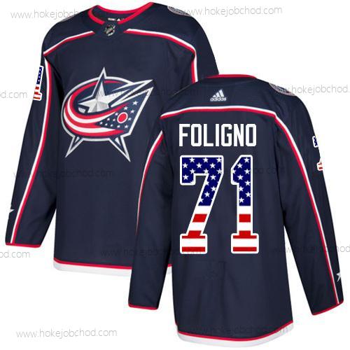 Adidas Mládež Columbus Blue Jackets #71 Nick Foligno Námořnictvo Modrý Domácí Autentické USA Flag Sešitý NHL Dres