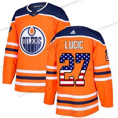 Adidas Mládež Edmonton Oilers #27 Milan Lucic Oranžová Domácí Autentické USA Flag Sešitý NHL Dres