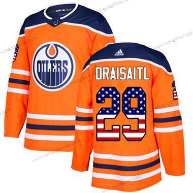 Adidas Mládež Edmonton Oilers #29 Leon Draisaitl Oranžová Domácí Autentické USA Flag Sešitý NHL Dres