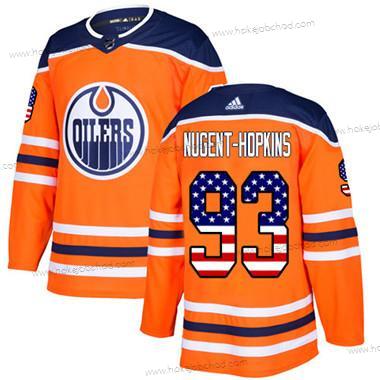 Adidas Mládež Edmonton Oilers #93 Ryan Nugent-Hopkins Oranžová Domácí Autentické USA Flag Sešitý NHL Dres