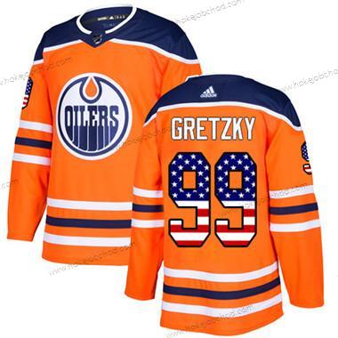 Adidas Mládež Edmonton Oilers #99 Wayne Gretzky Oranžová Domácí Autentické USA Flag Sešitý NHL Dres