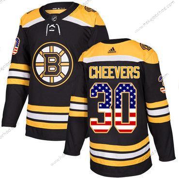 Adidas Muž Boston Bruins #30 Gerry Cheevers Černá Domácí Autentické USA Flag Sešitý NHL Dres