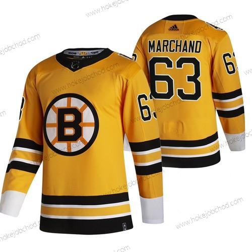 Adidas Muž Boston Bruins #63 Brad Marchand Žlutá 2020-21 Obrácený Retro Náhradní NHL Dres