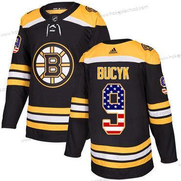 Adidas Muž Boston Bruins #9 Johnny Bucyk Černá Domácí Autentické USA Flag Sešitý NHL Dres