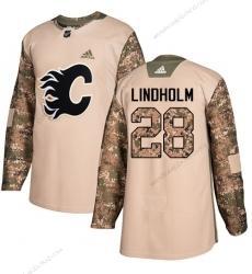 Adidas Muž Calgary Flames #28 Elias Lindholm Camo Autentické 2017 Veterans Day Sešitý NHL Dres