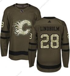 Adidas Muž Calgary Flames #28 Elias Lindholm Zelená Salute to Service Sešitý NHL Dres