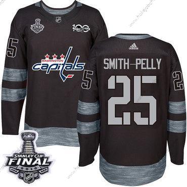 Adidas Muž Capitals #25 Devante Smith-Pelly Černá 1917-2017 100th Výročí 2018 Stanley Cup Final Sešitý NHL Dres