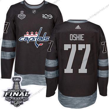 Adidas Muž Capitals #77 T. J. Oshie Černá 1917-2017 100th Výročí 2018 Stanley Cup Final Sešitý NHL Dres