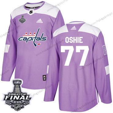 Adidas Muž Capitals #77 T. J. Oshie Nachový Autentické Bojuje proti rakovině 2018 Stanley Cup Final Sešitý NHL Dres