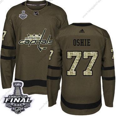 Adidas Muž Capitals #77 T. J. Oshie Zelená Salute to Service 2018 Stanley Cup Final Sešitý NHL Dres