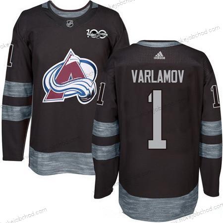 Adidas Muž Colorado Avalanche #1 Semyon Varlamov Černá 100th Výročí Sešitý NHL 2017 Hokejový Dres