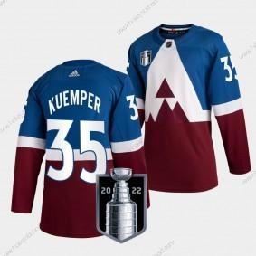 Adidas Muž Colorado Avalanche ##35 Darcy Kuemper Modrý 2022 Stanley Cup Final Patch Sešitý NHL Dres