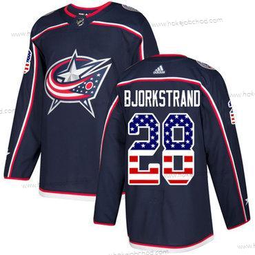 Adidas Muž Columbus Blue Jackets #28 Oliver Bjorkstrand Námořnictvo Modrý Domácí Autentické USA Flag Sešitý NHL Dres