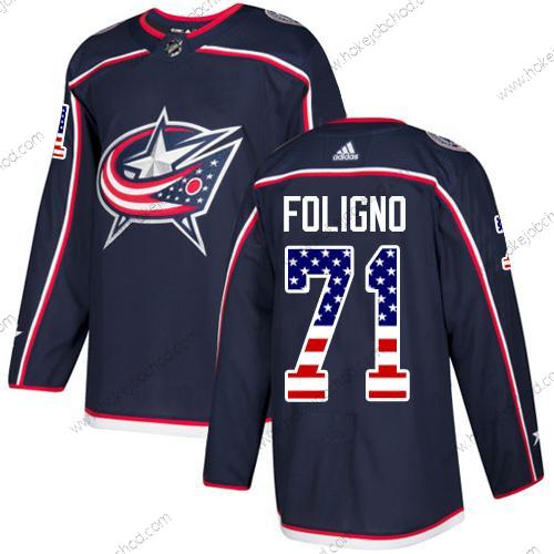 Adidas Muž Columbus Blue Jackets #71 Nick Foligno Námořnictvo Modrý Domácí Autentické USA Flag Sešitý NHL Dres