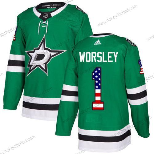 Adidas Muž Dallas Stars #1 Gump Worsley Zelená Domácí Autentické USA Flag Sešitý NHL Dres