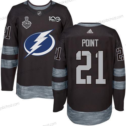 Adidas Muž Lightning #21 Brayden Point Černá 1917-2017 100th Výročí 2020 Stanley Cup Final Sešitý NHL Dres