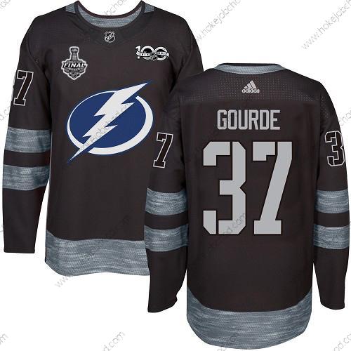 Adidas Muž Lightning #37 Yanni Gourde Černá 1917-2017 100th Výročí 2020 Stanley Cup Final Sešitý NHL Dres