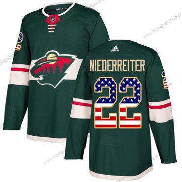 Adidas Muž Minnesota Wild #22 Nino Niederreiter Zelená Domácí Autentické USA Flag Sešitý NHL Dres