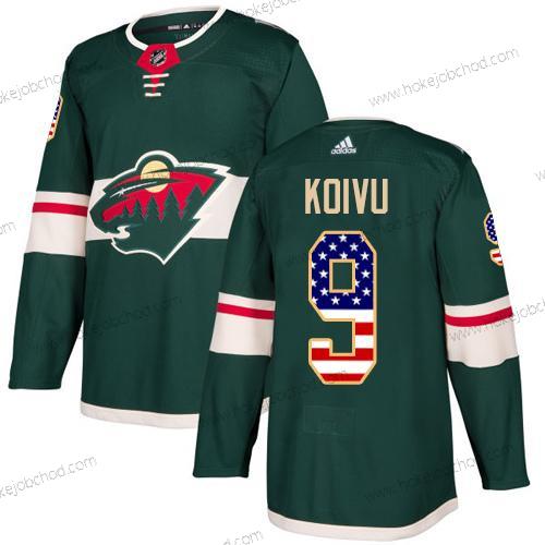 Adidas Muž Minnesota Wild #9 Mikko Koivu Zelená Domácí Autentické USA Flag Sešitý NHL Dres