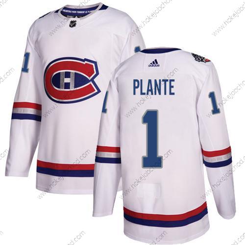 Adidas Muž Montreal Canadiens #1 Jacques Plante Bílý Autentické 1917-2017 100th Klasický Sešitý NHL Dres