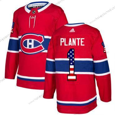 Adidas Muž Montreal Canadiens #1 Jacques Plante Červené Domácí Autentické USA Flag Sešitý NHL Dres