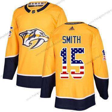 Adidas Muž Nashville Predators #15 Craig Smith Žlutá Domácí Autentické USA Flag Sešitý NHL Dres