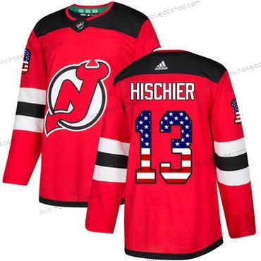 Adidas Muž New Dres Devils #13 Nico Hischier Červené Domácí Autentické USA Flag Sešitý NHL Dres