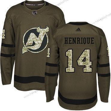 Adidas Muž New Dres Devils #14 Adam Henrique Zelená Salute to Service Sešitý NHL Dres