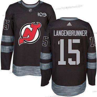 Adidas Muž New Dres Devils #15 Langenbrunner Černá 1917-2017 100th Výročí Sešitý NHL Dres