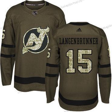 Adidas Muž New Dres Devils #15 Langenbrunner Zelená Salute to Service Sešitý NHL Dres