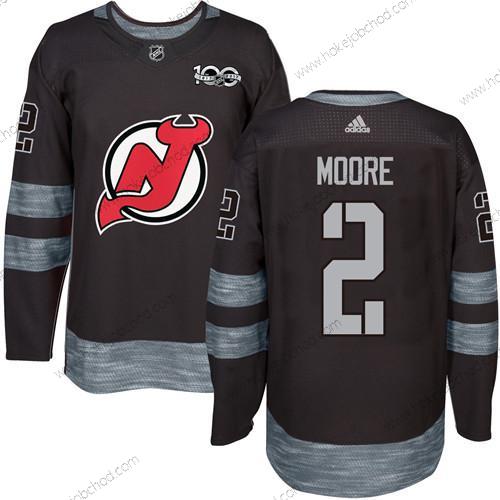 Adidas Muž New Dres Devils #2 John Moore Černá 1917-2017 100th Výročí Sešitý NHL Dres