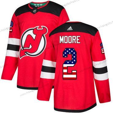 Adidas Muž New Dres Devils #2 John Moore Červené Domácí Autentické USA Flag Sešitý NHL Dres