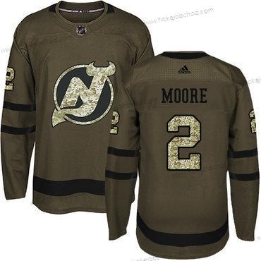 Adidas Muž New Dres Devils #2 John Moore Zelená Salute to Service Sešitý NHL Dres