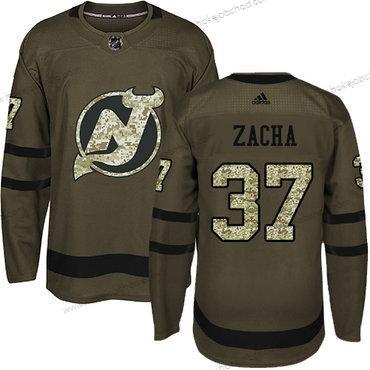 Adidas Muž New Dres Devils #37 Pavel Zacha Zelená Salute to Service Sešitý NHL Dres