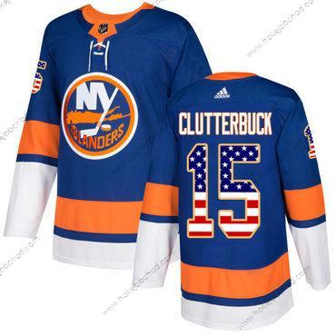 Adidas Muž New York Islanders #15 Cal Clutterbuck Royal Modrý Domácí Autentické USA Flag Sešitý NHL Dres